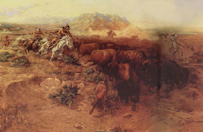Charles M Russell The Buffalo hunt
